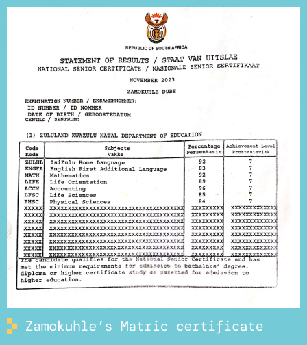 Matric Certificate of a Student